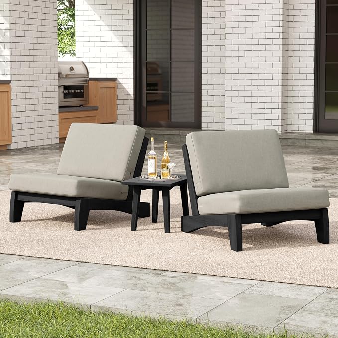 3 Pieces Patio Furniture Sets, All-Weather Outdoor Wood Bistro Set Patio Conversation Side Table Chiars for Balcony, Backyard