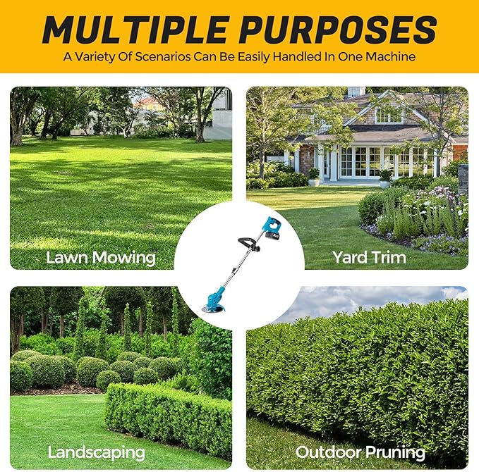 Electric Weed Wacker 21V 2×3.0Ah Battery Powered Weed Eater with Telescopic Pole, 90° Adjustable Head, Lightweight Cordless String Trimmer for Lawn Yard Trimming Outdoor Pruning Landscaping