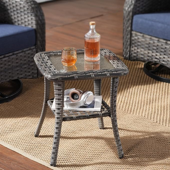 Wicker Rocking Chair Swivel Chairs - 3 Piece Rocker Glider Patio Chairs Set Rattan Rocking Chair for Outdoor Porch Deck Garden Backyard,Blue