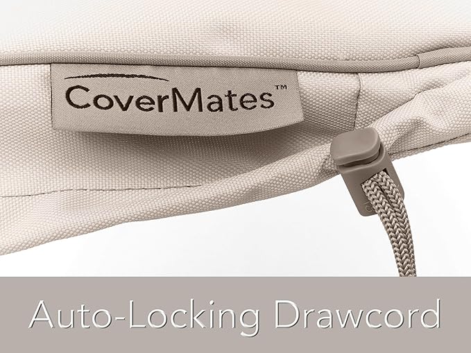 Covermates Prestige Round Outdoor Table & Chair Set Cover – All-Weather Patio Furniture Protection, Water-Resistant Polyester with Mesh Vents, Secure Buckle Straps & Drawcord, 60DIAMETER x 30H, Stone