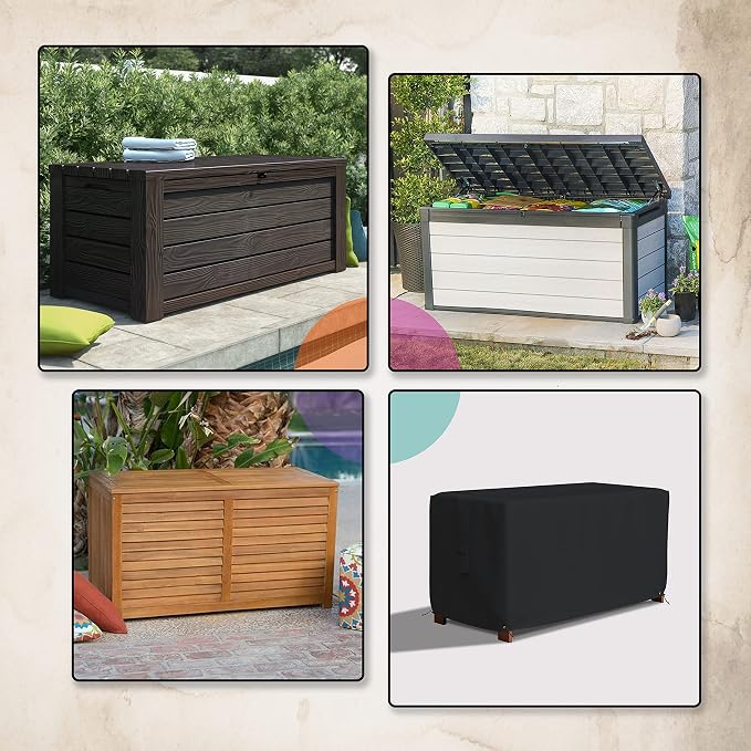 Covers & All Patio Deck Box Cover - Heavy Duty 18 Oz Waterproof Outdoor Yard Cushion Storage Box Protection 100% Weather Resistant with Air Pockets and Drawstring. (62" W X 25" D X 28" H, Black)