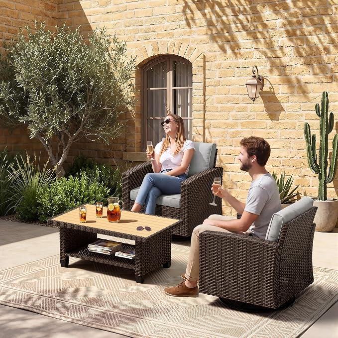 Patio Furniture Set - All-Weather - 3 Piece Wicker Outdoor Patio Conversation Set, Modular Rattan Sectional Sofa for Backyard, Garden, Patio, Poolside