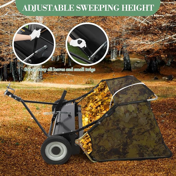 Garvee 48" Tow-Behind Lawn Sweeper – 26 cu.ft. Large-Capacity Pull-Behind Grass & Leaf Collector, Heavy-Duty Adjustable Height, Dumping Rope Design for Easy Debris Disposal, Fits Tractors & ATVs