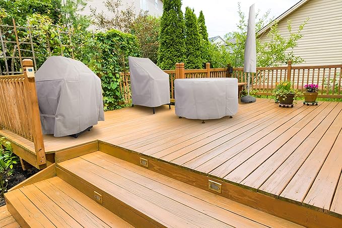 Modern Leisure 2963 Chalet Round Patio Table, Furniture, Outdoor Cover (50 D x 25 H) Water-Resistant, Beige