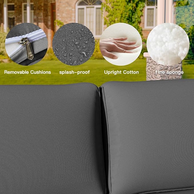 9 Pieces Outdoor Patio Furniture Sets,Wicker Conversation Set Sectional Sofa,Includes 8 All-Weather High Back PE Rattan Seating Components w/Thickened Cushions&Coffee Table,Gray