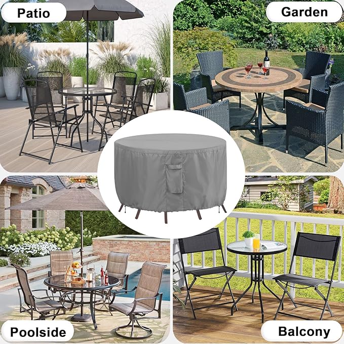 OutdoorLines Outdoor Waterproof Patio Table Furniture Set Covers - Round Couch Sectional Cover Outside Weatherproof Patio Furniture Covering for Deck, Lawn and Backyard 84" DIA x 28" H, Grey