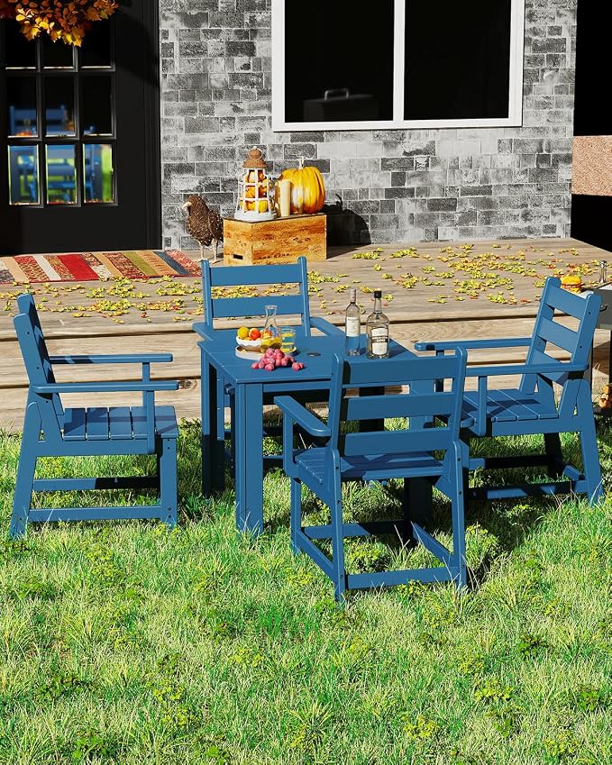 GREENVINES Patio-Chair | Outdoor Dining Chairs Set of 2 | HDPE Plastic | Removable Armrests | All Weather | for Backyard Deck Poolside Garden | Blue