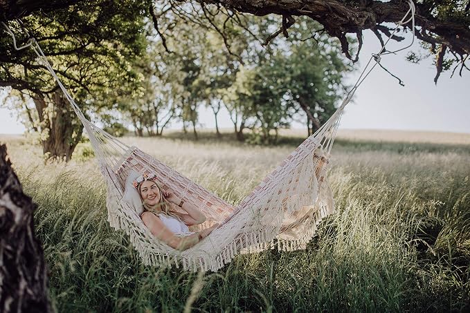 BYER OF MAINE Paradiso Hammock, Authentic Brazilian, Boho Style Bordeaux, Recycled Cotton/Polyester Blend, Double, 142" L x 68" W, Holds up to 400lbs