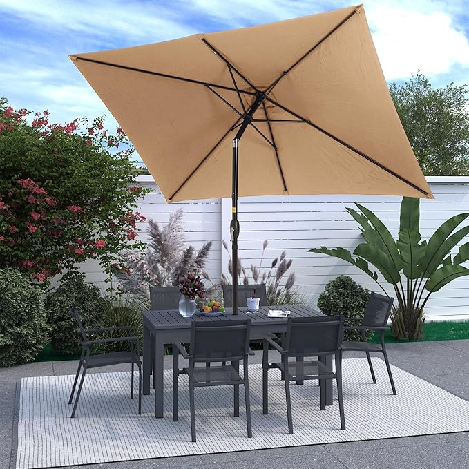 Kiss the Water 6.5' x 10' Patio Umbrella, Rectangular Outdoor Umbrella, Metal Pole Pool Umbrella with Crank and Push Button Tilt, Large Patio Umbrella with Polyester Canopy