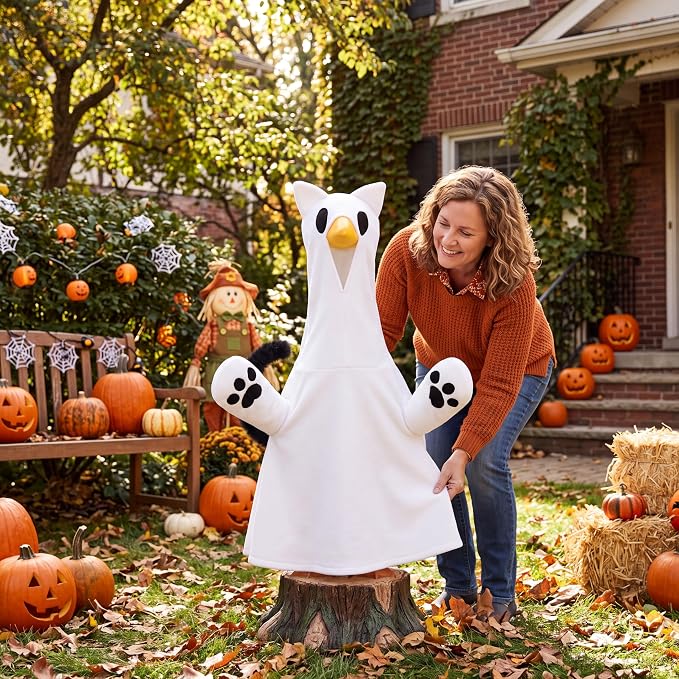 Halloween Goose Outfit Porch Cat Ghost Goose Clothes Yard Silly Lawn Duck Shirt for Autumn Halloween Party Cement Plastic Duck 23'' Porch Style