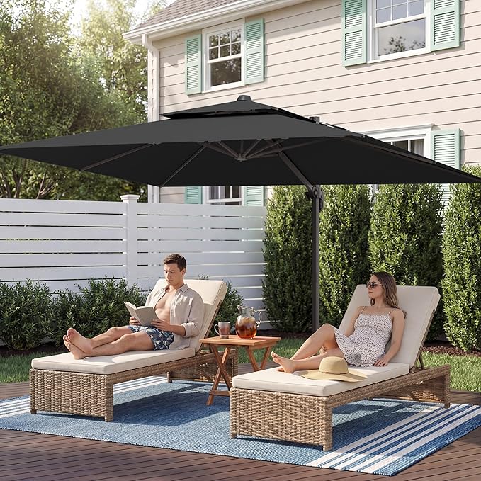 10x13 FT Patio Umbrella, Large Cantilever Rectangular Double Top Heavy Duty Offset Umbrellas with 360° Rotation, Outdoor shade for Garden Deck Pool Patio, Black