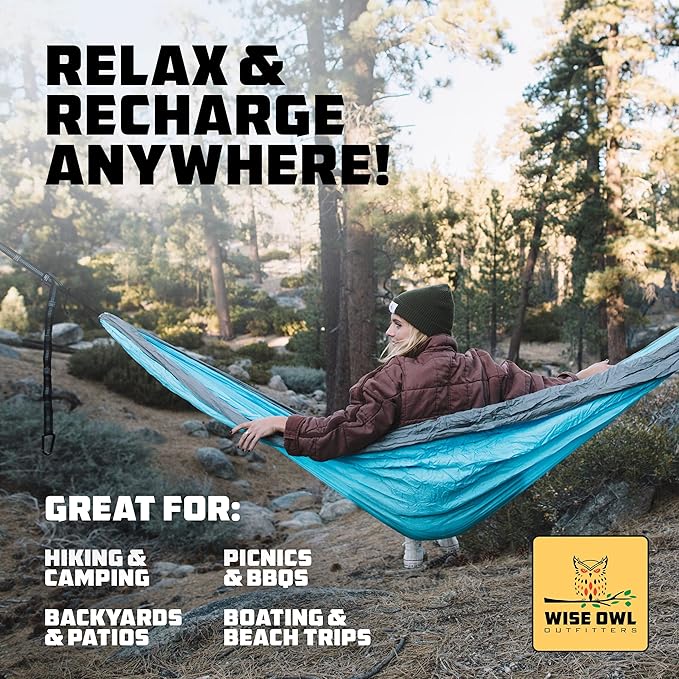 Wise Owl Outfitters Camping Hammock – up to 500lbs Portable Hammock with Tree Straps - Travel, Backpacking, Hiking, Outdoors Camping Gear - Single or Double