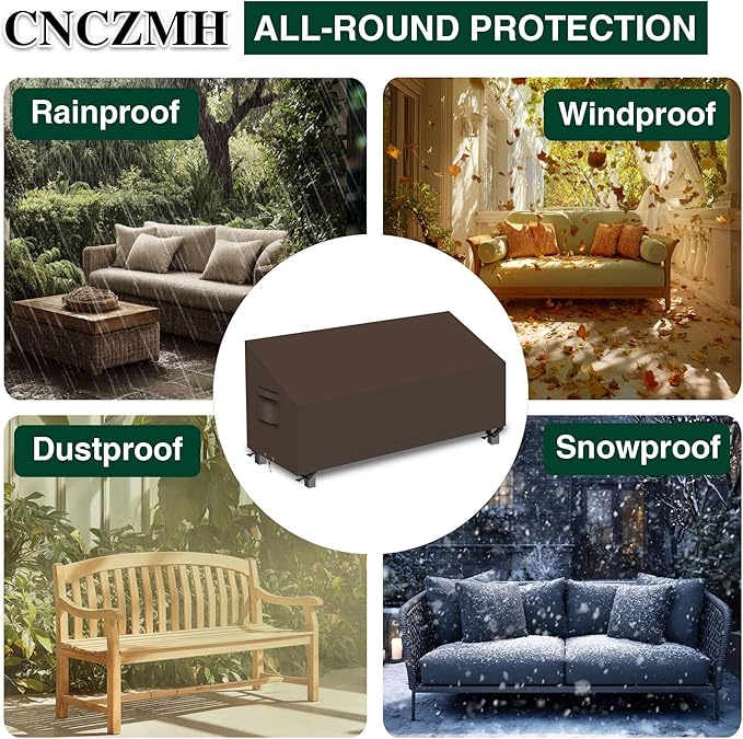 Heavy Duty Patio Sofa Covers Waterproof, Outdoor 3-Seater Couch Cover Waterproof, 600D Outdoor 2-Seater Loveseat Furniture Covers with Air Vent Handle 90''W x 32''D x 24''H/ 40''H Brown