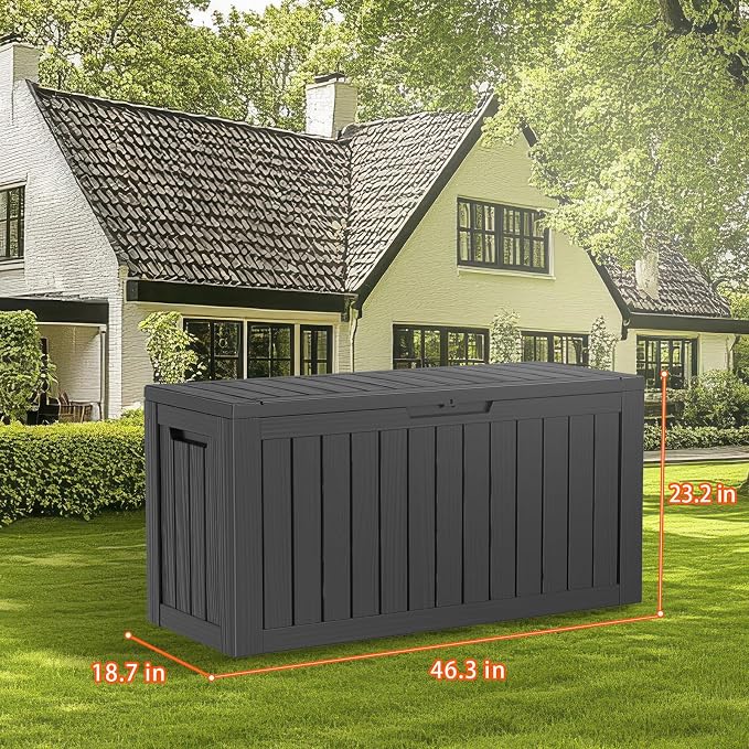 Vixzen 80 Gallon Resin Deck Box, Lockable Outdoor Storage Box for Patio Cushions Storage Furniture,Garden Tools, Pool Supplies, Weatherproof and UV Resistant- Black