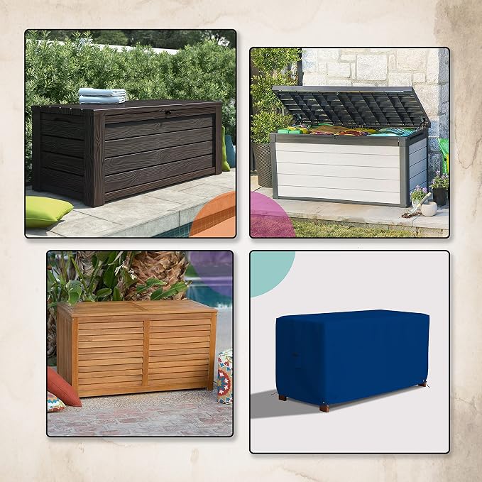 Covers & All Patio Deck Box Cover - Heavy Duty 18 Oz Waterproof Outdoor Yard Cushion Storage Box Protection 100% Weather Resistant with Air Pockets and Drawstring. (62" W X 25" D X 28" H, Blue)