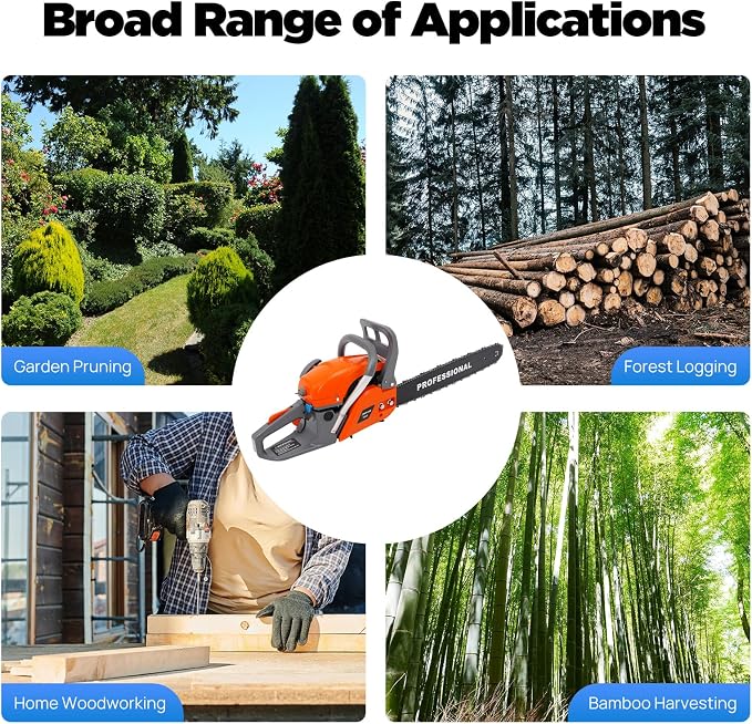 Gas Chainsaw 20 Inch, 58CC 2 Stroke Gasoline Powered Chainsaw, Single Cylinder Air-cooled Handheld Cordless Petrol Chain Saws for Cutting Wood Outdoor Garden Farm Home