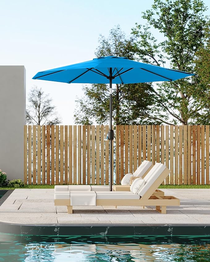 GarveeLife 9 ft Patio Umbrella, Outdoor Table Market Umbrella with Push Button Tilt and Crank, 8 Sturdy Ribs UV Protection Waterproof for Garden, Deck, Backyard, Pool (Sky Blue)