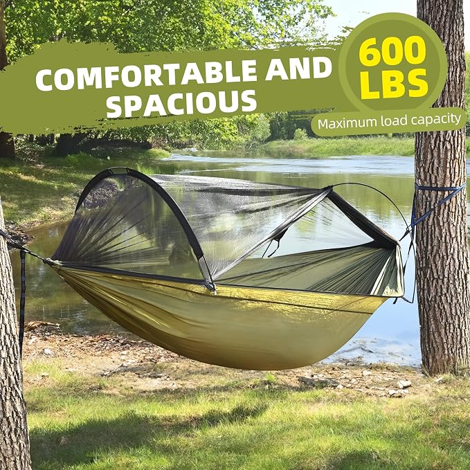 Lulladle Camping Hammock - (Double/Single) Hammock Portable with Tree Straps and with Mosquito Net,Nylon Hanging Hammock Easy Setup and Pack for Outdoor, Hiking and Backyard
