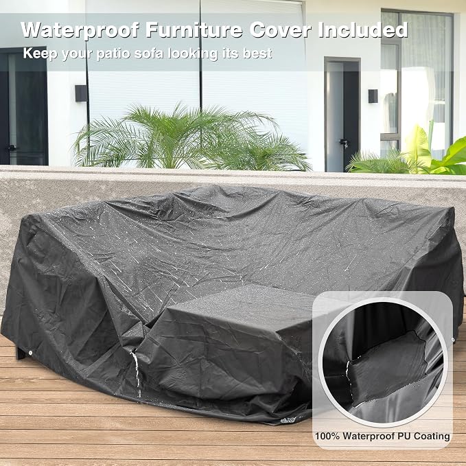 Outdoor Furniture Set, 6 Pieces Outdoor Couch Sectional, L Shaped Metal Patio Corner Sofa with 6” Thick Cushions, Patio Seating Conversation Set, Light Grey