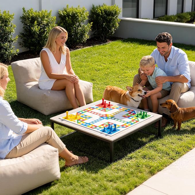 ANNYH CALALUNA 7Pc Patio Garden Furniture Sectional Conversation Set.Combines 6 Middle Chairs 1 Ottoman/Coffee Table Outdoor Exp Foam Filled Chairs A Unique Modular Contemporary Sofa (Light Beige)
