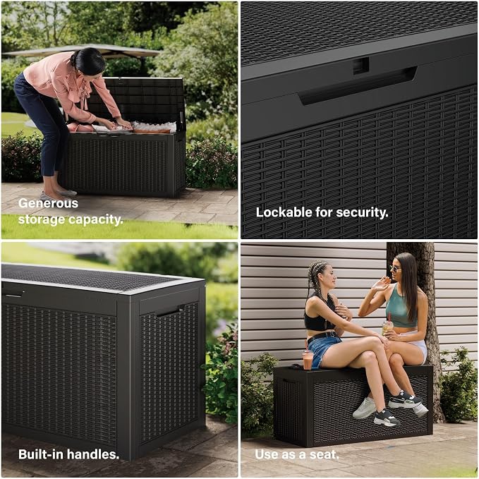 Outdoor Storage Box 325GAL Waterproof Resin Deck Box,Pool Accessories Supplies,UV-Resistant Lockable Package Delivery Bin for Garden Tools,Large Patio Outside Cushions,Chest,Furniture,Black