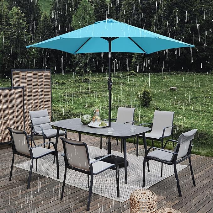 GDY 7.5FT Patio Umbrella Outdoor Table Umbrella,Market Umbrella with Push Button Tilt and Crank for Garden, Lawn, Deck, Backyard & Pool (Lake Blue)