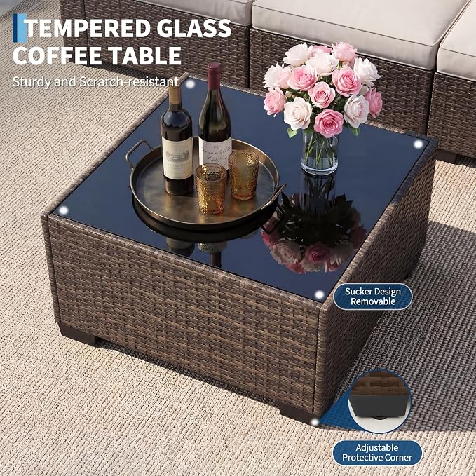 GAOMON Patio Furniture Sets, 7-Piece Outdoor Sectional Sofa Set with Storage Table & Ottoman, All-Weather PE Wicker Conversation Set for Patio, Backyard & Poolside
