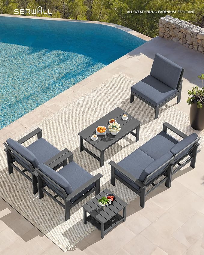 SERWALL HDPE Outdoor Patio Furniture Set | with Coffee Table & Side Table