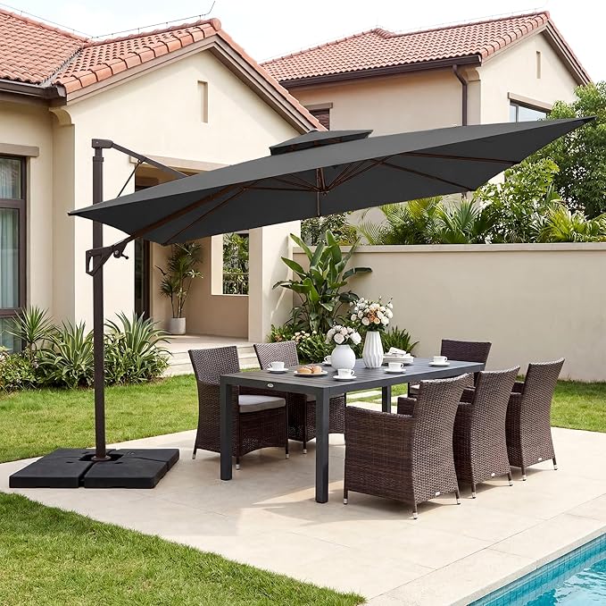 JEAREY 11ft 2-Tier Cantilever Patio Umbrella, Large Square Outdoor Offset Umbrella with Double Top Vent and 360-degree Rotation for Garden, Deck, Pool, Patio, Gray