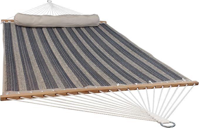Sunnydaze Quilted Double Hammock for Outside with Spreader Bars and Pillow - 450 lb Capacity, 74x55 Inch Bed, UV Resistant, Quick Dry - Chains Included, Stand Sold Separately - Mountainside
