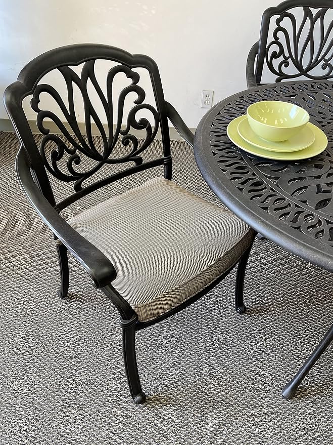 Elizabeth Outdoor Cast Aluminum Patio 9 pcs Dining Set with 64" Square Table and 8 Stationary Chairs Antique Bronze (Olefin Walnut Cushion)