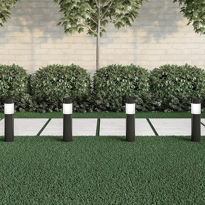 Pure Garden Solar Path Bollard Lights, Set of 6-15” Stainless Steel Outdoor Stake Lighting for Garden, Landscape, Yard, Driveway, Walkway (Black)
