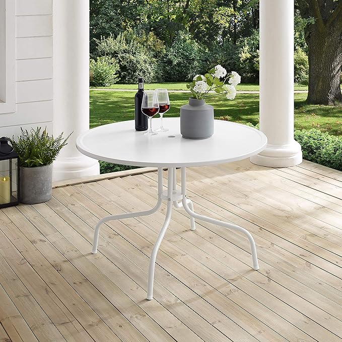 Crosley Furniture Griffith 5-Piece Outdoor Dining Set for 4, Retro Metal Round Patio Table and Chairs, White and Key Lime
