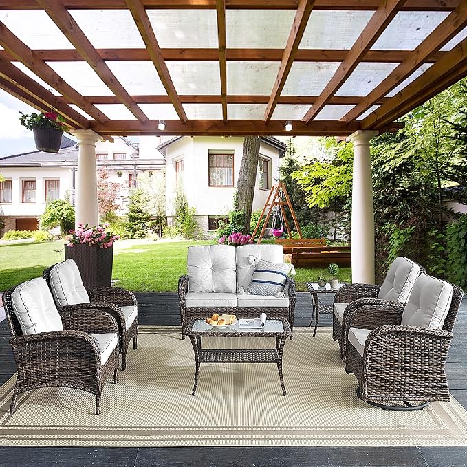 Belord Patio Club Chair Wicker Chairs - Outdoor High Back Chair Set of 2 Patio Furniture Set Rattan Seating with Removable Cushions for Porch Balcony Deck Pool Sunroom Light Brown/Beige