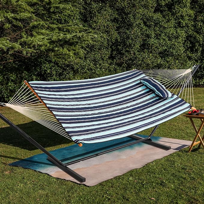 Lazy Daze Hammocks 2 Person Hammock Pad and Pillow Set, Double Polyester Quilted 78" x55" Replacement Pad for Rope Hammock, Aqua Navy