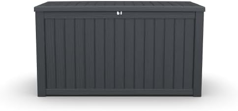 Outdoor Storage Box, Durable Deck Box with Side Handle and Lockable Lid, Deck Boxes Outdoor Waterproof, Large Patio Furniture for Poolside Accessories, Garden Tools, 180 Gallon