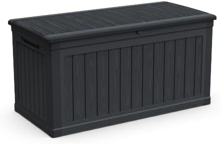 230 Gallon XXL Deck Box Outdoor Storage with Lockable, Waterproof Deck Box with Outdoor Cushions, Patio Furniture for Sports Equipment & Garden Tools, 440lbs Capacity, Double-Wall Design (Black)