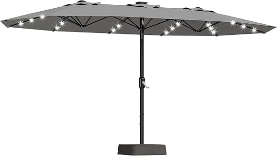 TrailBlaze 15FT Patio Umbrella With Base and Solar Lights, Outdoor Large Patio Double-Sided Market Umbrella With Crank Handle, UV Protection, for Lawn Deck Backyard Pool