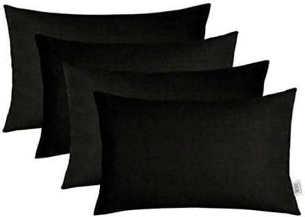 RSH DECOR: Lumbar Throw Pillows Set of 4 | 20" x 12" | All-Weather Spun Fabric | Water and Fade-Resistant | Outdoor Support Pillows for Patio Furniture | Black