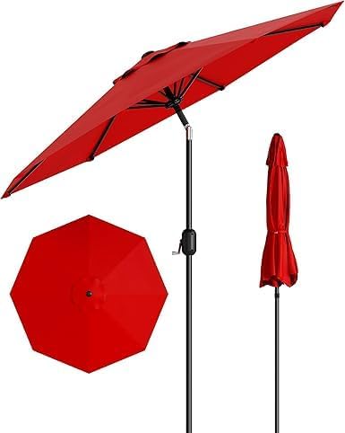 IDEALHOUSE 9Ft Outdoor Patio Umbrella, 8 Sturdy Ribs Table Umbrella With Crank Lift & Push Button Tilt, Market Umbrella UV Protection Waterproof for Garden, Deck, Backyard, Pool