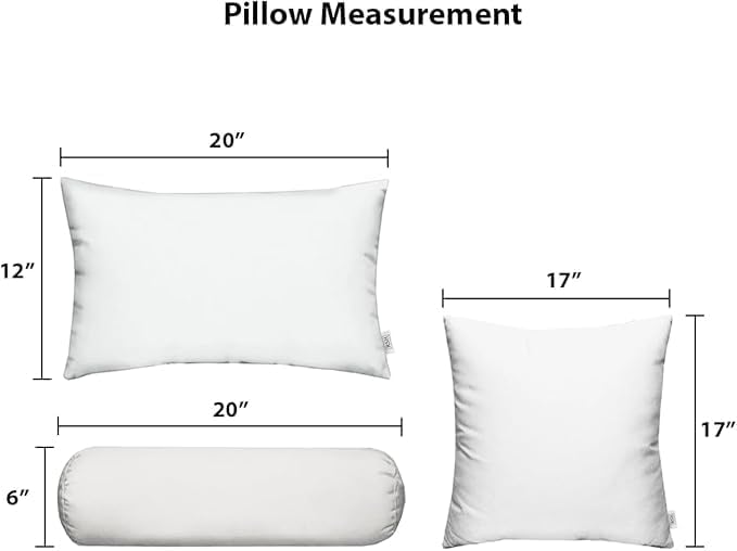 RSH DECOR Set of 6 Outdoor Pillow, Outdoor Pillows for Patio, Pillows w/Polyester Pillow Cases | Water & Fade Resistant Fabric | 17" Square, 20x12 Lumbar, 20x6 Neck Roll - Canvas Aruba
