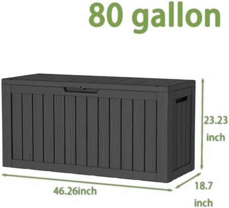 80 Gallon Deck Box, Waterproof Resin Outdoor Storage Box with Lockable Lid, Patio Storage Box Featuring Fade Resistant for Patio Furniture Cushions, Pool Accessories, Garden Tools, Black
