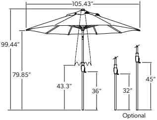 Treasure Garden 9ft Patio Umbrella - Outdoor Furniture Market Umbrella – Glide Tilt – Bronze Aluminum Frame (O'bravia2, Aqua)