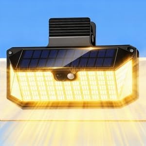 470 LED Clip On Solar Lights Outdoor, Warm White Motion Sensor Lights 1Pack | 1500LM Solar Fence Lights with 300° Wide Angle, 3 Modes, IP65 Waterproof Clip on Solar Security Lights for Fence, Patio, yard