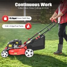 20Inch Gas Lawn Mower, 140CC 4 Stroke OHV Gasoline Engine, 1 to 3.2Inch Mowing Height Adjustment, Push Mower with Bagging, for Patio Garden Lawn Mowing