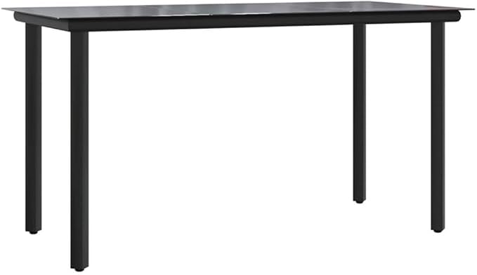 BOWERY HILL 5-Piece Garden Dining Set, PE Rattan and Powder-Coated Steel, Black and Gray Finish, Rectangular Table with 4 Cushioned Chairs, Weather-Resistant Outdoor Patio Furniture