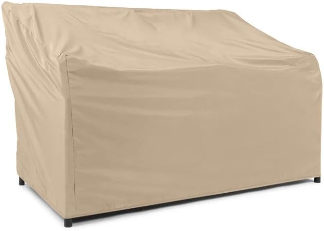 Covermates Classic Outdoor Patio Sofa Cover – Heavy-Duty 12-Gauge Vinyl with Polyester Lining, Elastic Hem & Mesh Vent for Moderate Weather Protection, 88W x 40D x 36H, Classic Tan