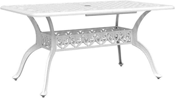 5 Piece Patio Dining Set White Cast Aluminum Outdoor Garden Table with Umbrella Hole 4 Chairs Backyard Furniture for Porch Lawn Relaxing Dining Durable Weather Resistant Comfortable Seating