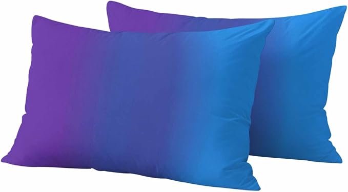 Purple Blue Ombre Outdoor Pillow Covers Waterproof, All Weather Cushion Case Set of 2, Modern Color Gradient Striped Lumbar Pillowcase for Sofa Couch Bed Decor Patio Furniture 20"x12"