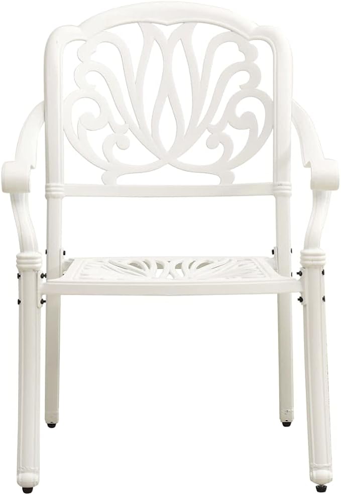 5 Piece Bistro Set Cast Aluminum White | Outdoor Dining Set, Patio Chairs and Table, Weather-Proof, Umbrella Hole